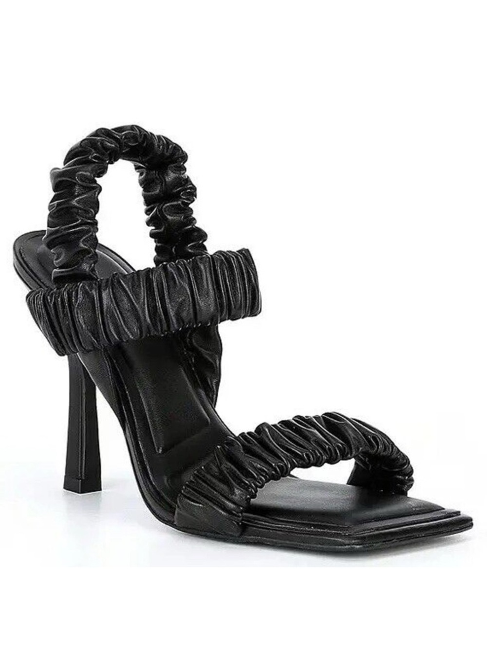 Gianni Bini Vanya Scrunched Square Toe Black Leather Dress Sandal Heels